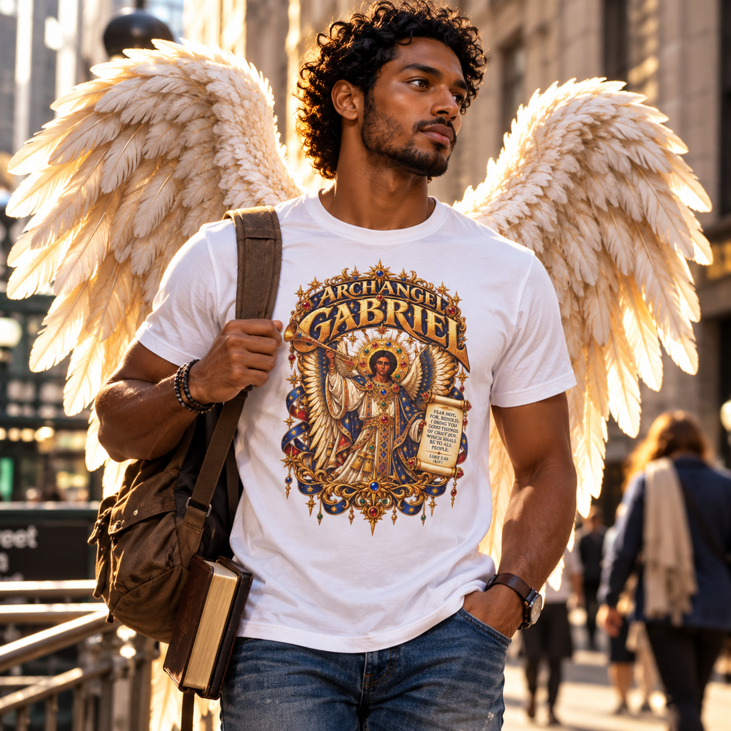 Archangel Gabriel T-Shirt | Ethiopian Byzantine Angel Art | Luke 2:10 | Christian Messenger of God Tee | Orthodox Christian Gift