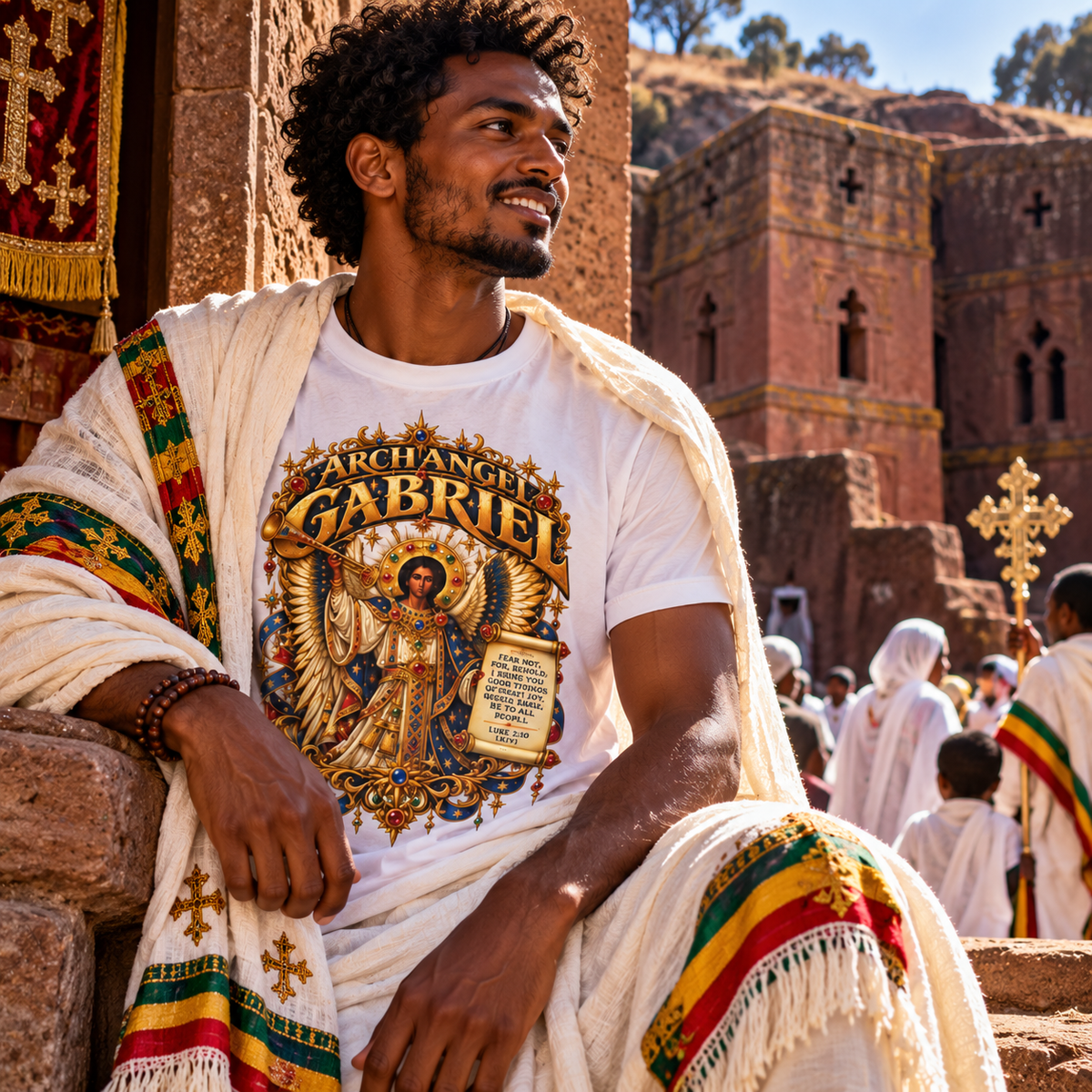 Archangel Gabriel T-Shirt | Ethiopian Byzantine Angel Art | Luke 2:10 | Christian Messenger of God Tee | Orthodox Christian Gift