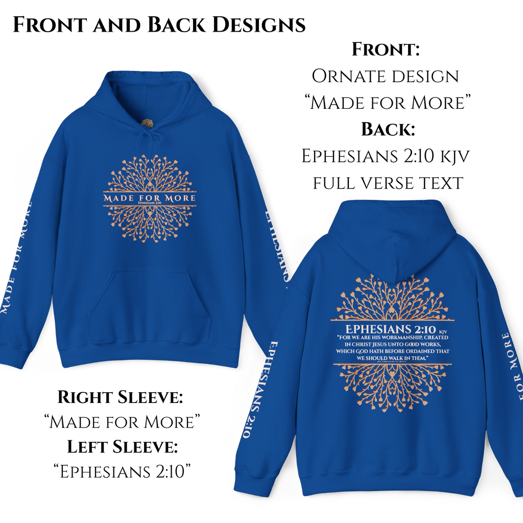 MADE for MORE HOODIE, Christianity Sweatshirt, Ephesians 2:10 Bible Verse Hoodie, Front and Back Design, Christian Gift, Faith Sweatshirt