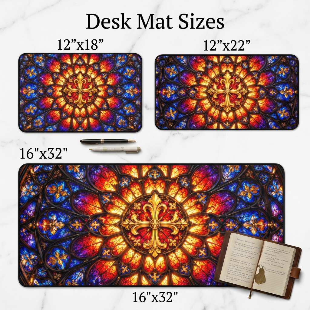 Gothic Rose Stained Glass Window Desk Mat