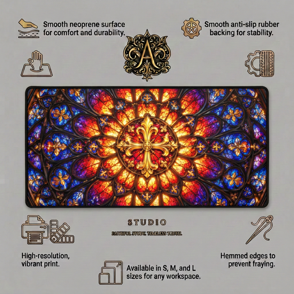 Gothic Rose Stained Glass Window Desk Mat
