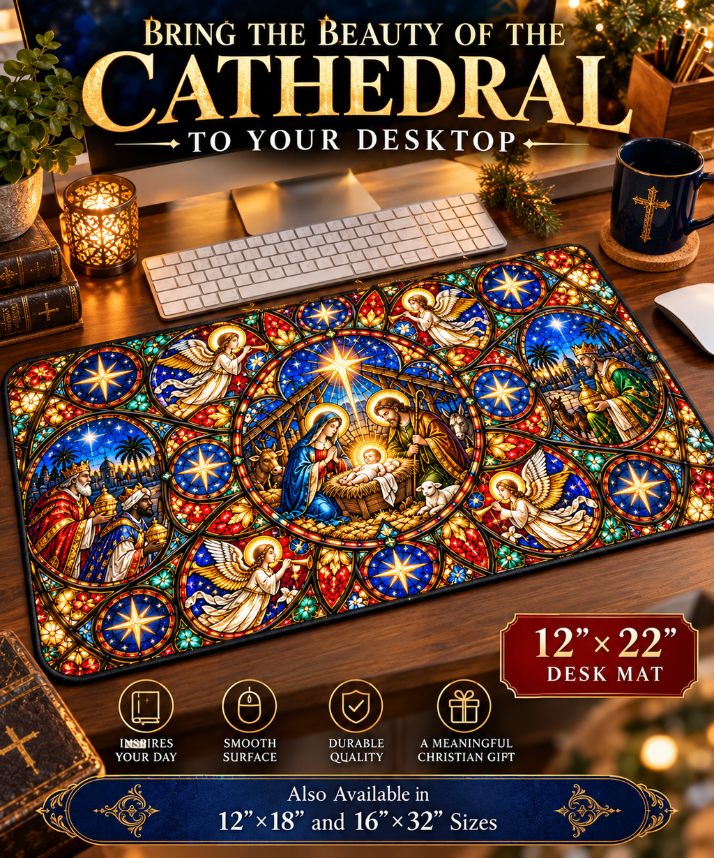 Cathedral Rose Stained Glass Nativity Desk Mat