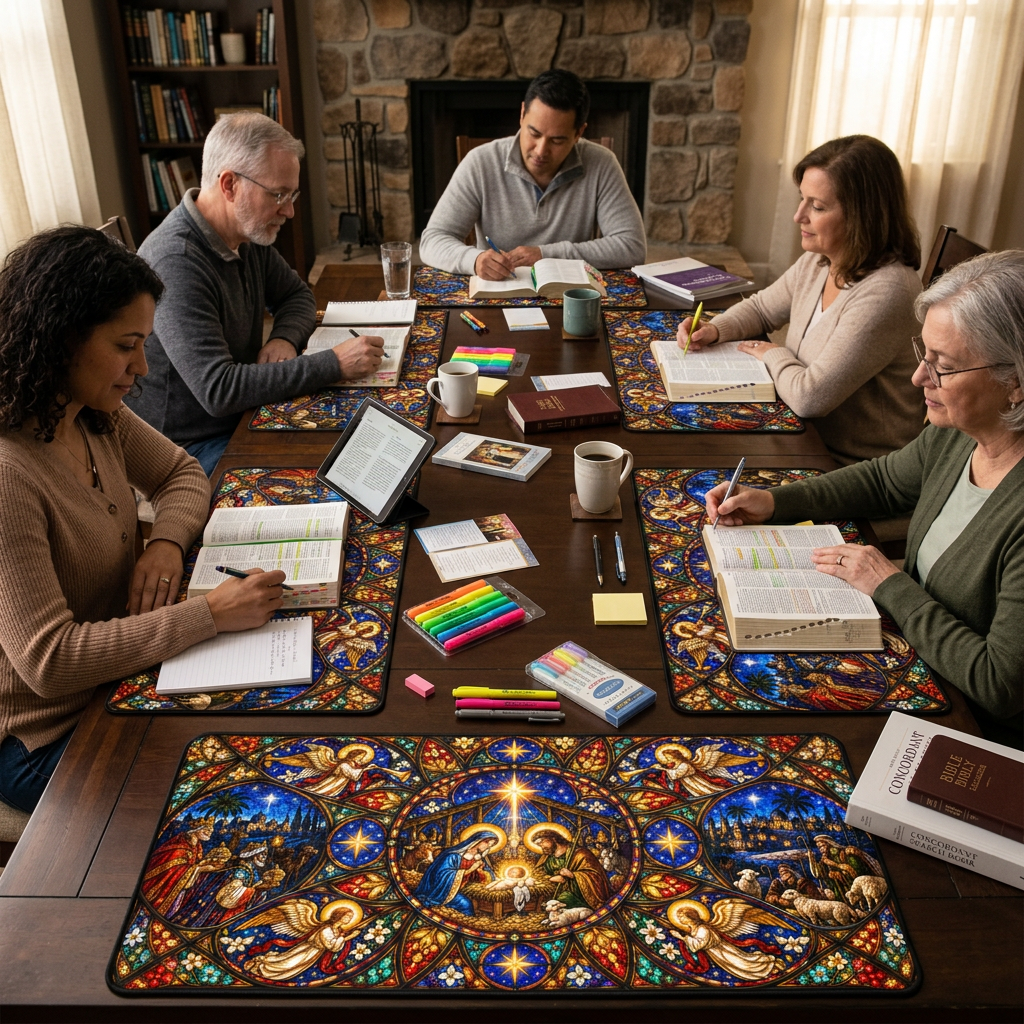 Cathedral Rose Stained Glass Nativity Desk Mat