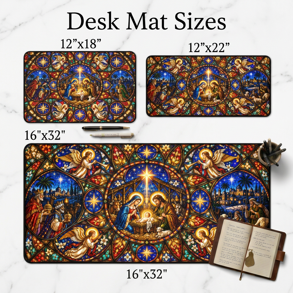 Cathedral Rose Stained Glass Nativity Desk Mat