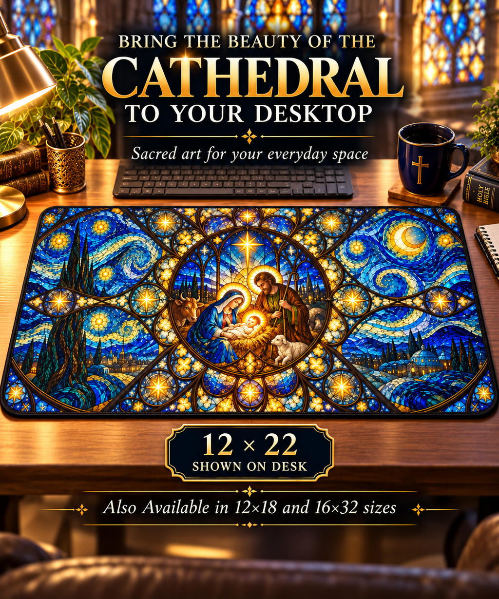Stained Glass Nativity Desk Mat Traditional
