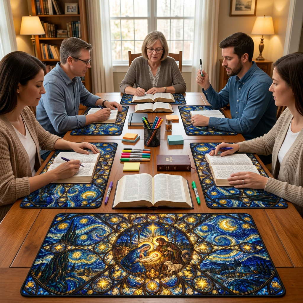 Stained Glass Nativity Desk Mat Traditional