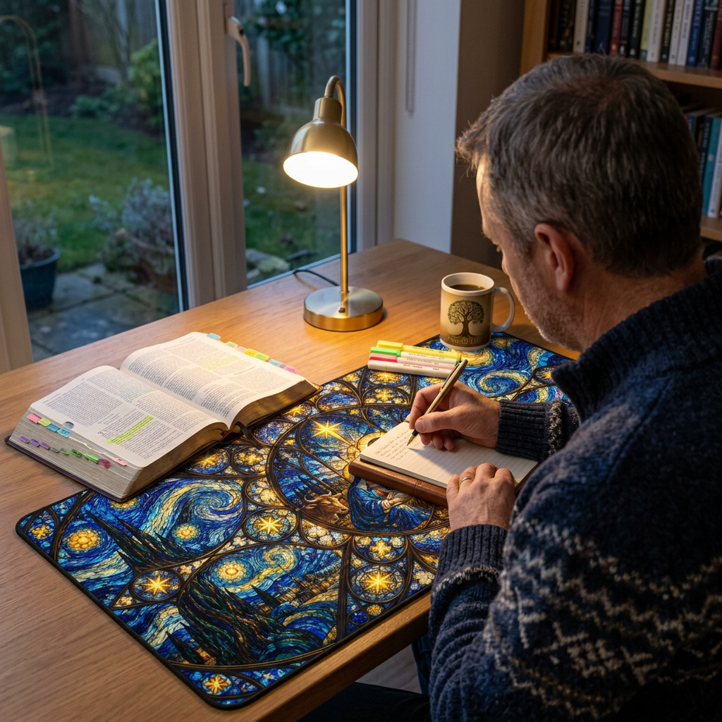 Stained Glass Nativity Desk Mat Traditional