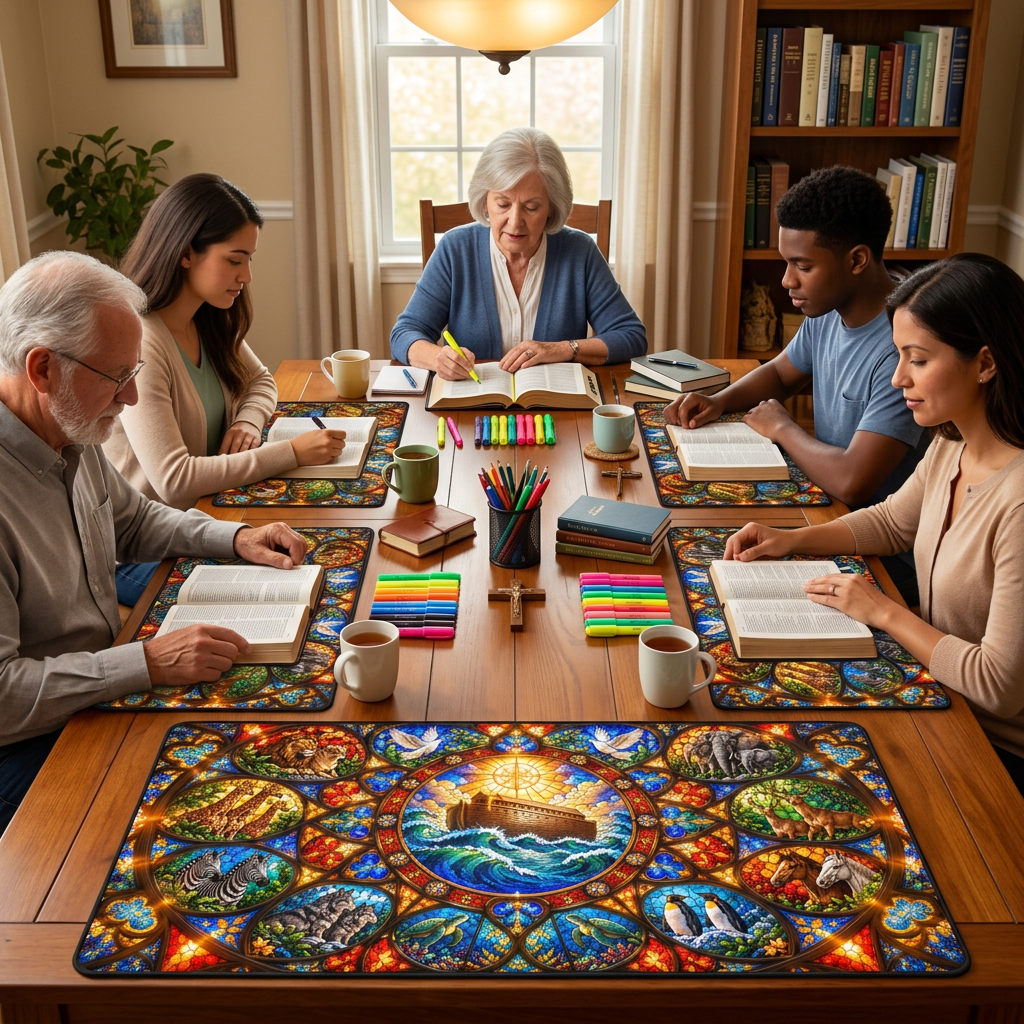 Noahs Ark Stained Glass Desk Mat