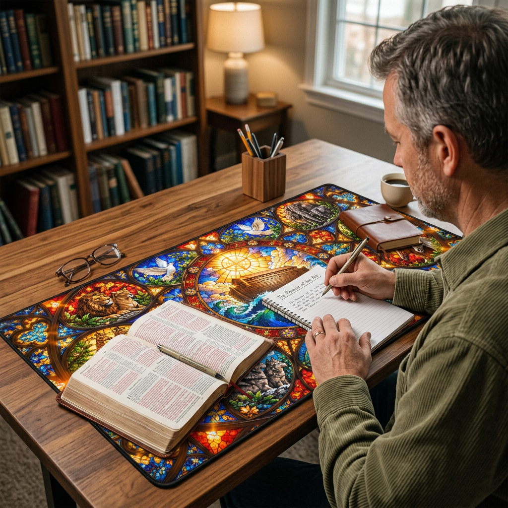 Noahs Ark Stained Glass Desk Mat