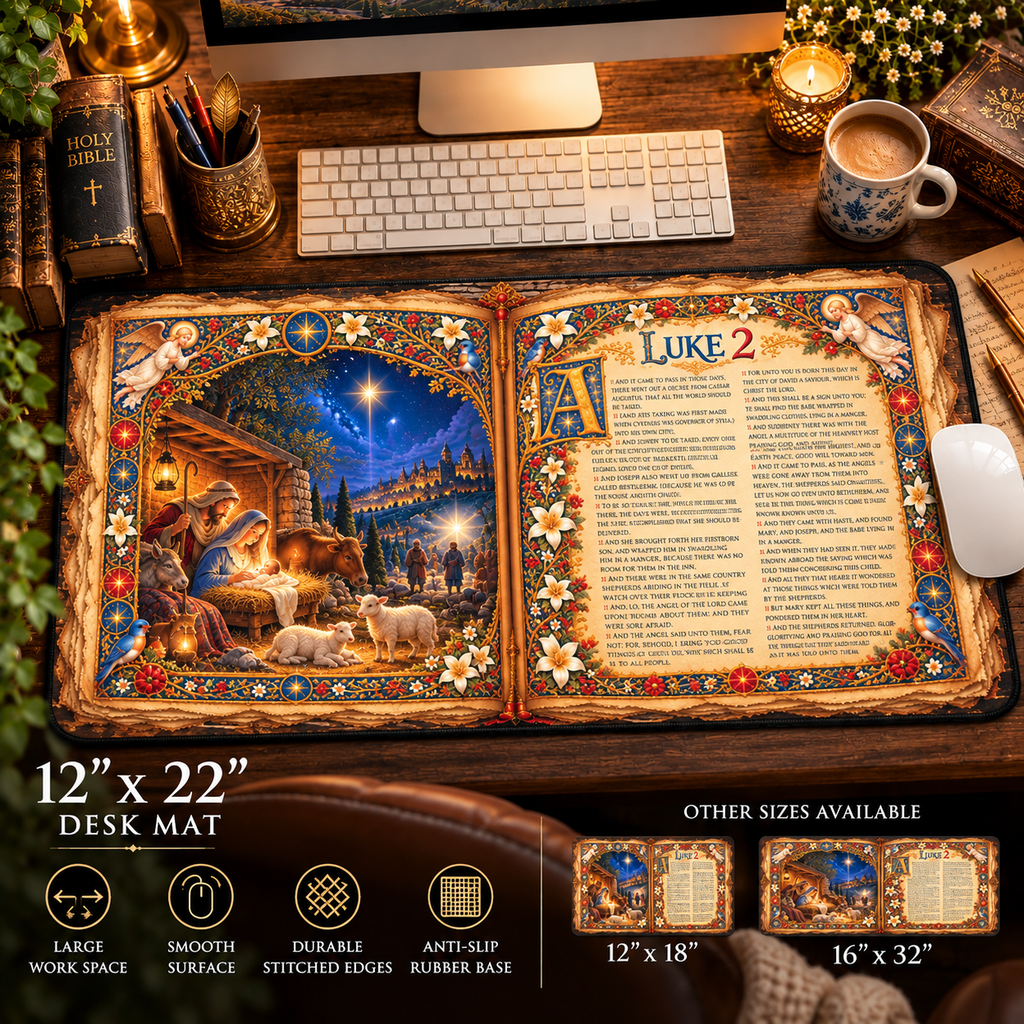 Luke 2 Illuminated Manuscript Desk Mat