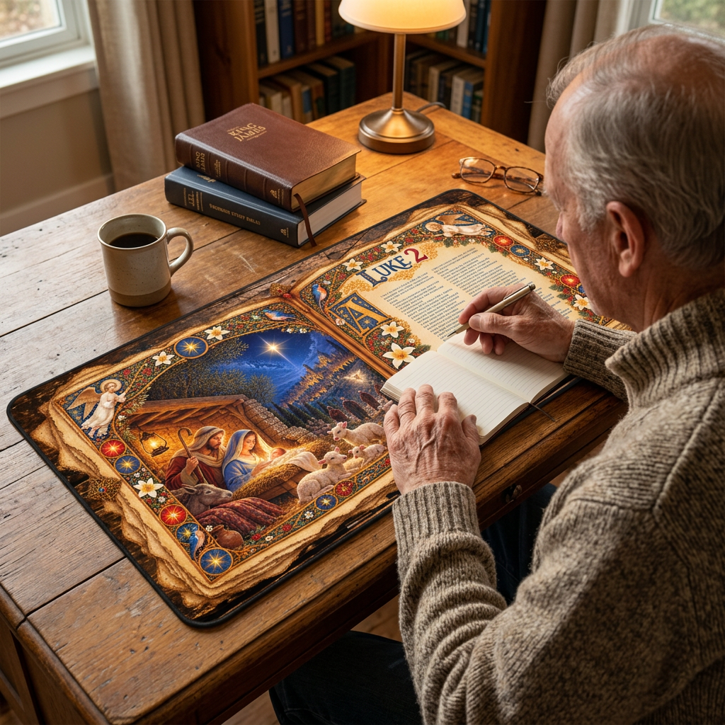 Luke 2 Illuminated Manuscript Desk Mat