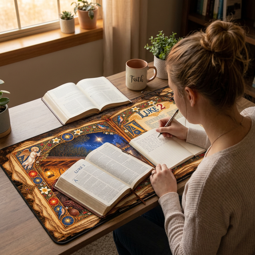 Luke 2 Illuminated Manuscript Desk Mat