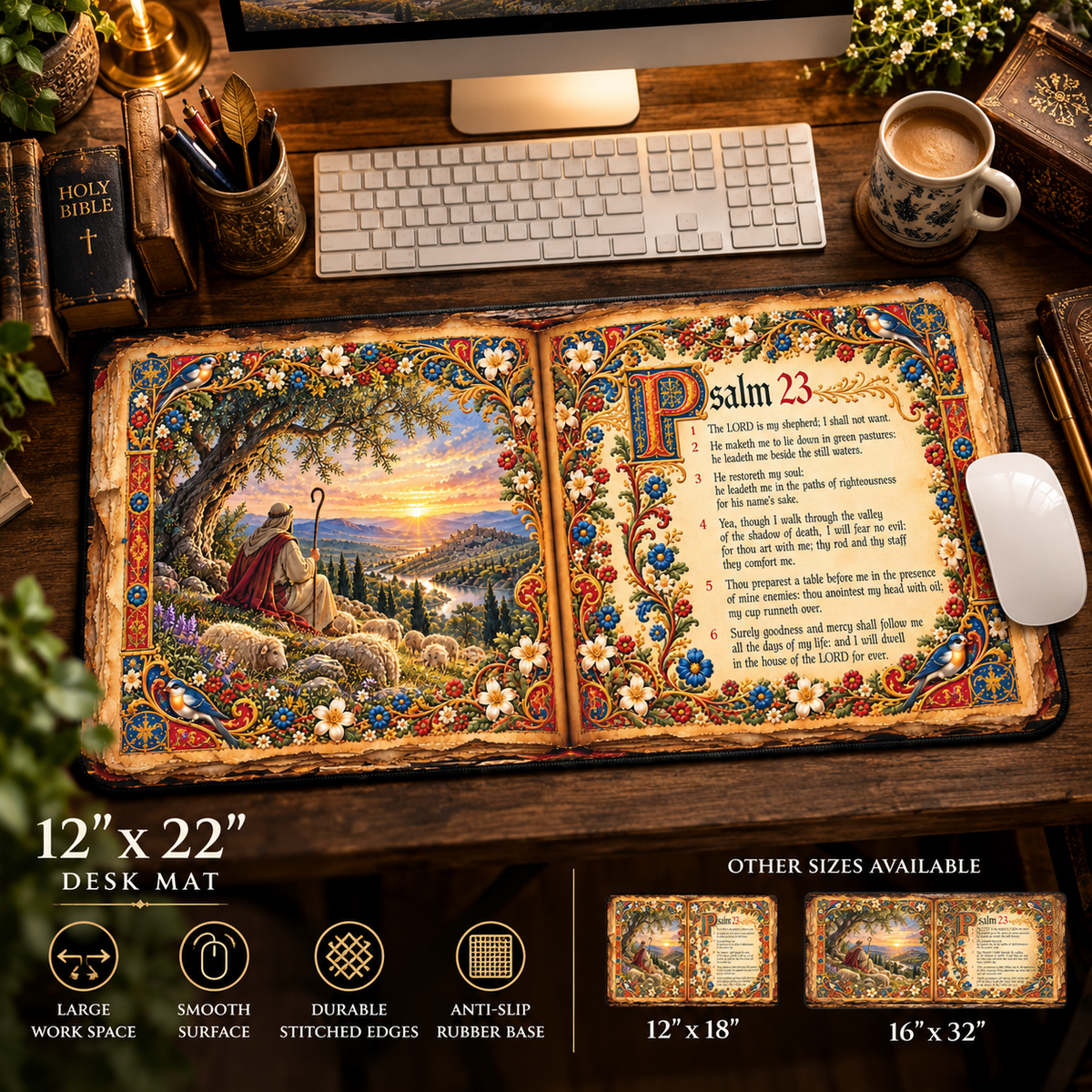 Psalm 23 Illuminated Manuscript Desk Mat