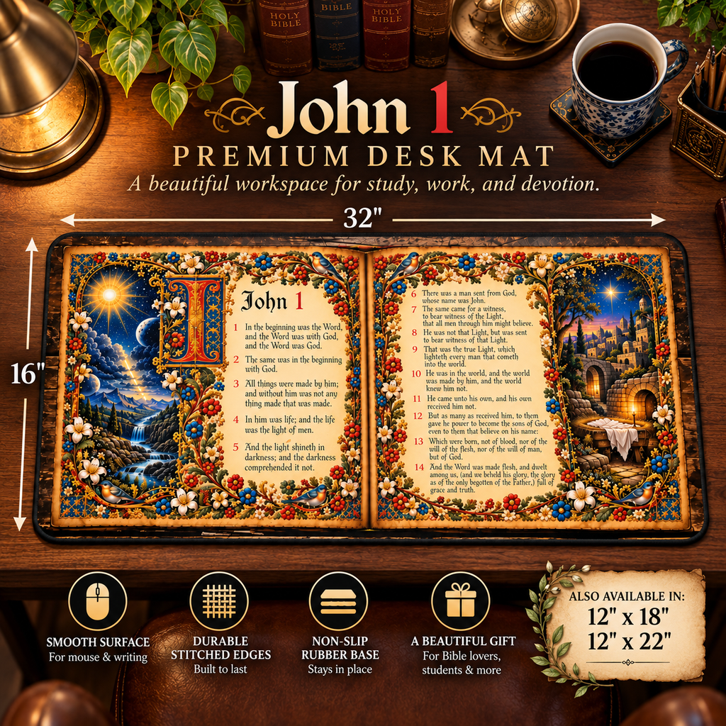 John 1 Illuminated Manuscript Desk Mat