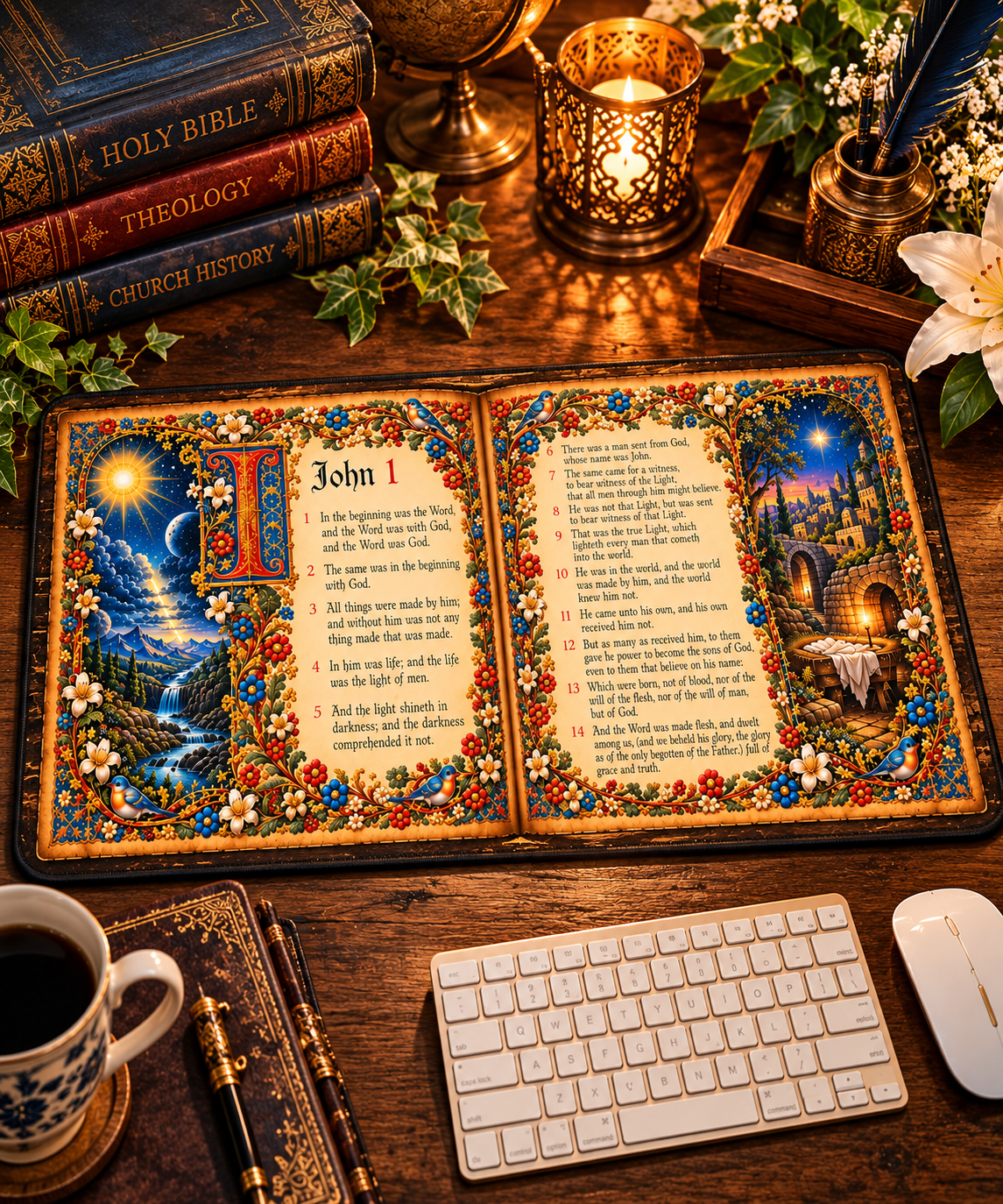 John 1 Illuminated Manuscript Desk Mat