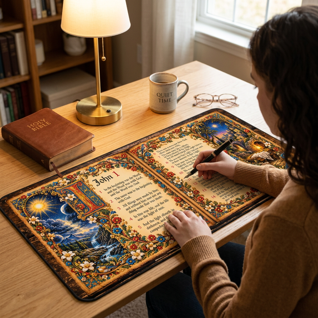 John 1 Illuminated Manuscript Desk Mat