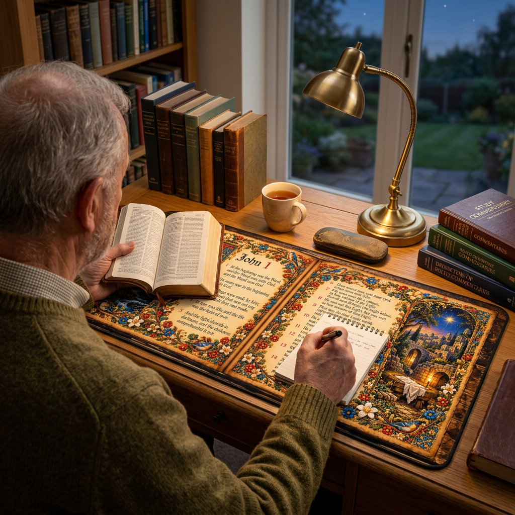 John 1 Illuminated Manuscript Desk Mat