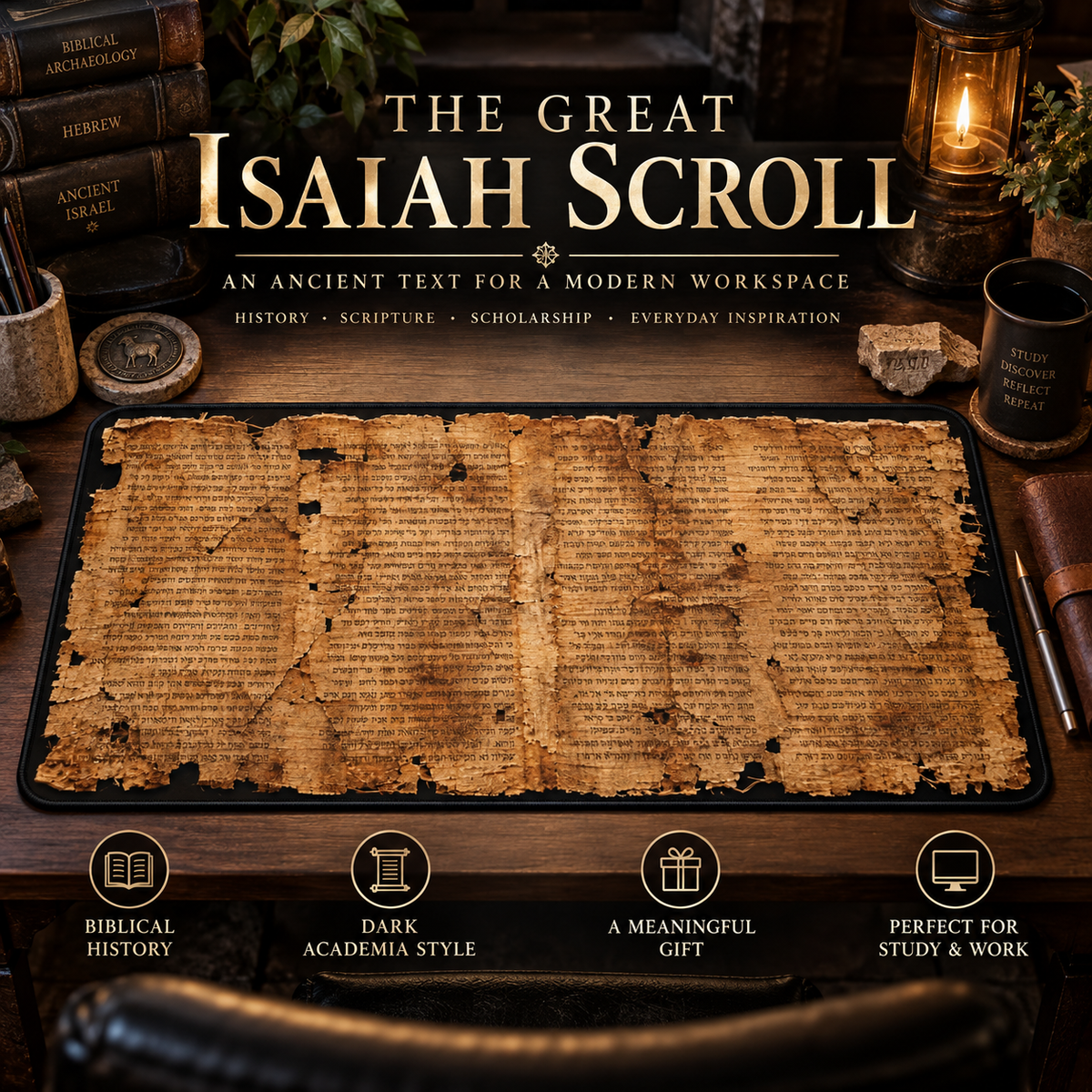 Ancient Isaiah Scroll Inspired Desk Mat with Niqqud