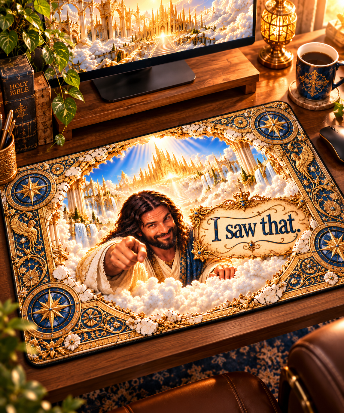 I Saw That! Jesus 3D Optical Illusion Desk Mat