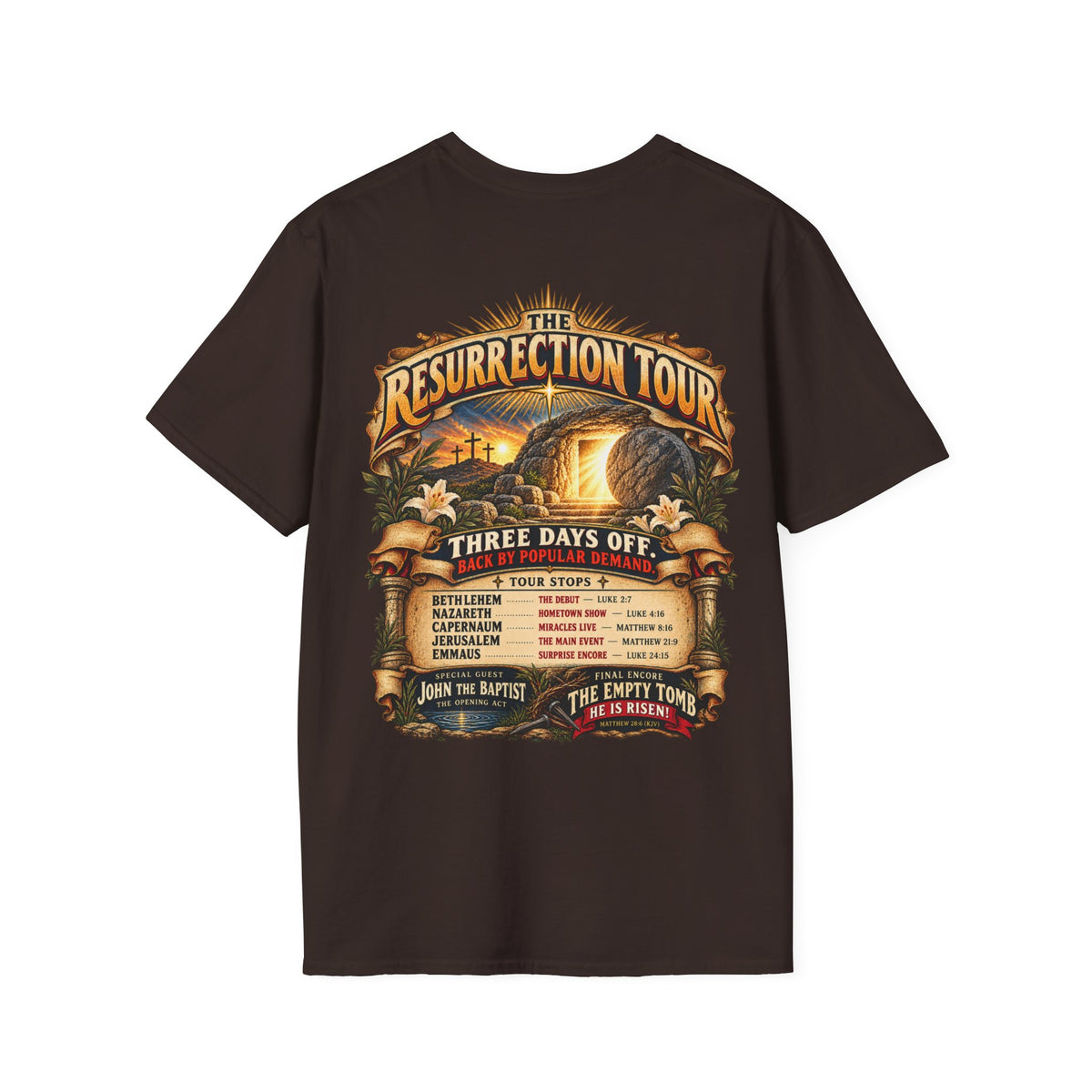 Jesus Resurrection Tour Shirt, Christian Concert Tee, Vintage Bible Graphic T-Shirt, Empty Tomb, He Is Risen, Two Sided Religious Gift