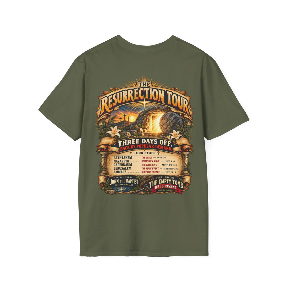Jesus Resurrection Tour Shirt, Christian Concert Tee, Vintage Bible Graphic T-Shirt, Empty Tomb, He Is Risen, Two Sided Religious Gift