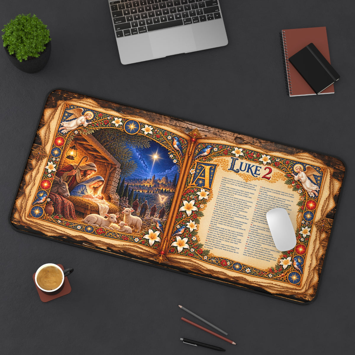 Luke 2 Illuminated Manuscript Desk Mat