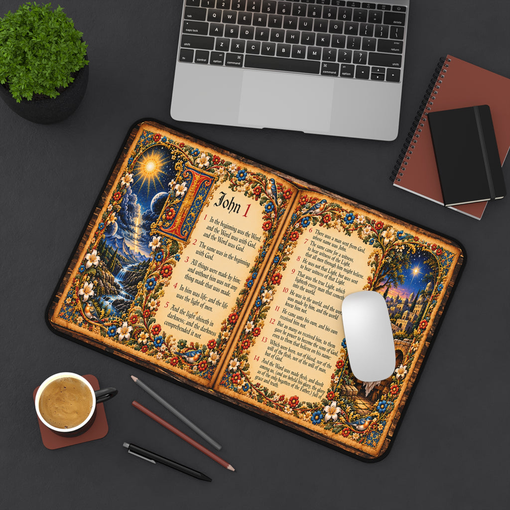 John 1 Illuminated Manuscript Desk Mat