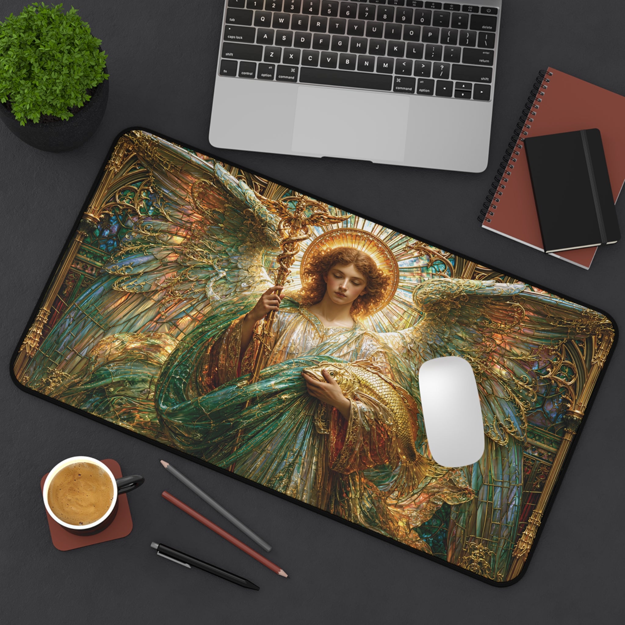 Archangel Raphael Stained Glass Desk Mat