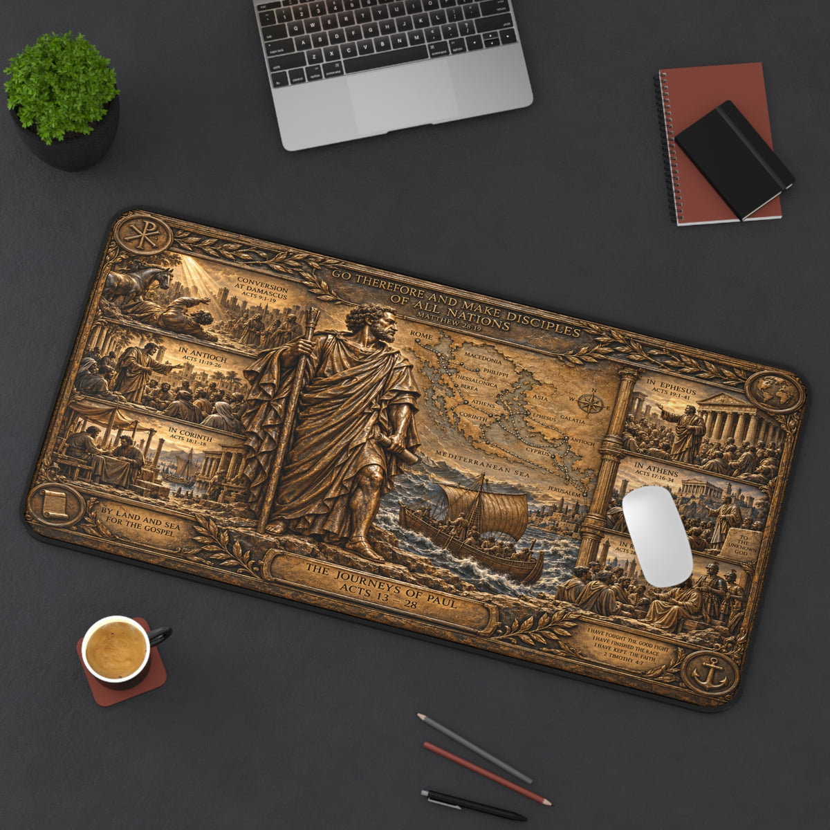 Journeys of Paul Desk Mat, Bronze Relief