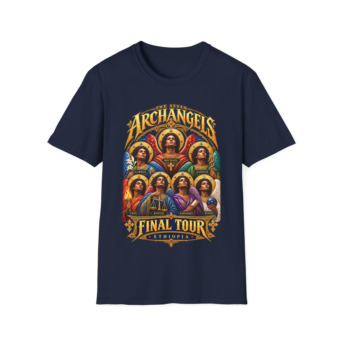 Seven Archangels of Enoch T-Shirt | Ethiopian Orthodox Angel Art | Final Tour Concert Tee | Christian Theology Gift