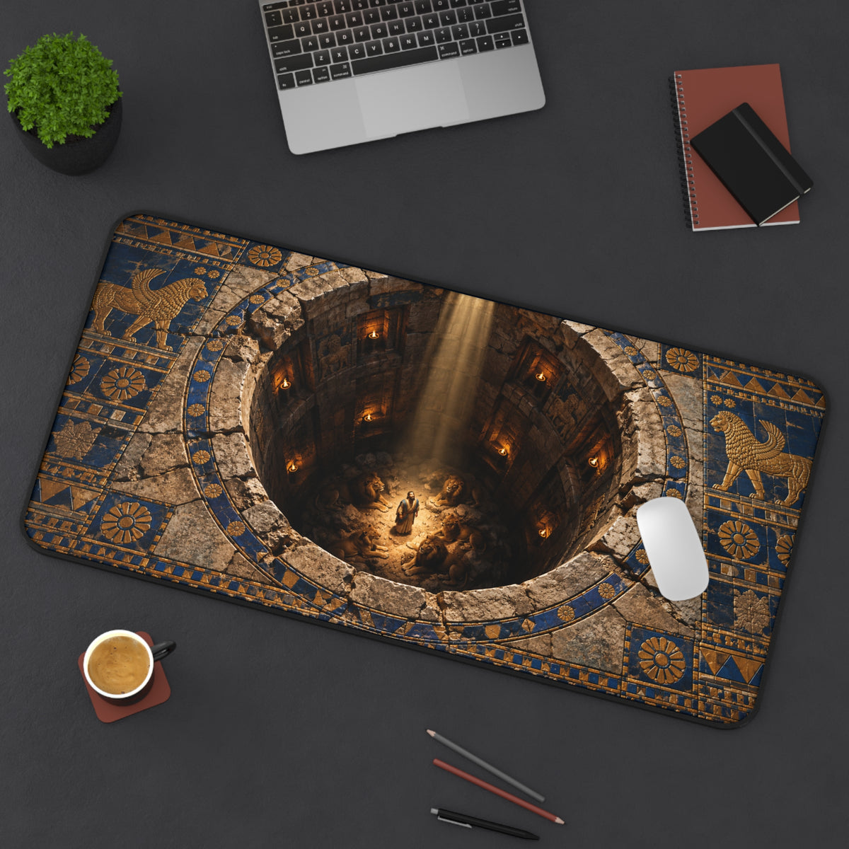 Daniel in the Lions Den Optical Illusion Desk Mat