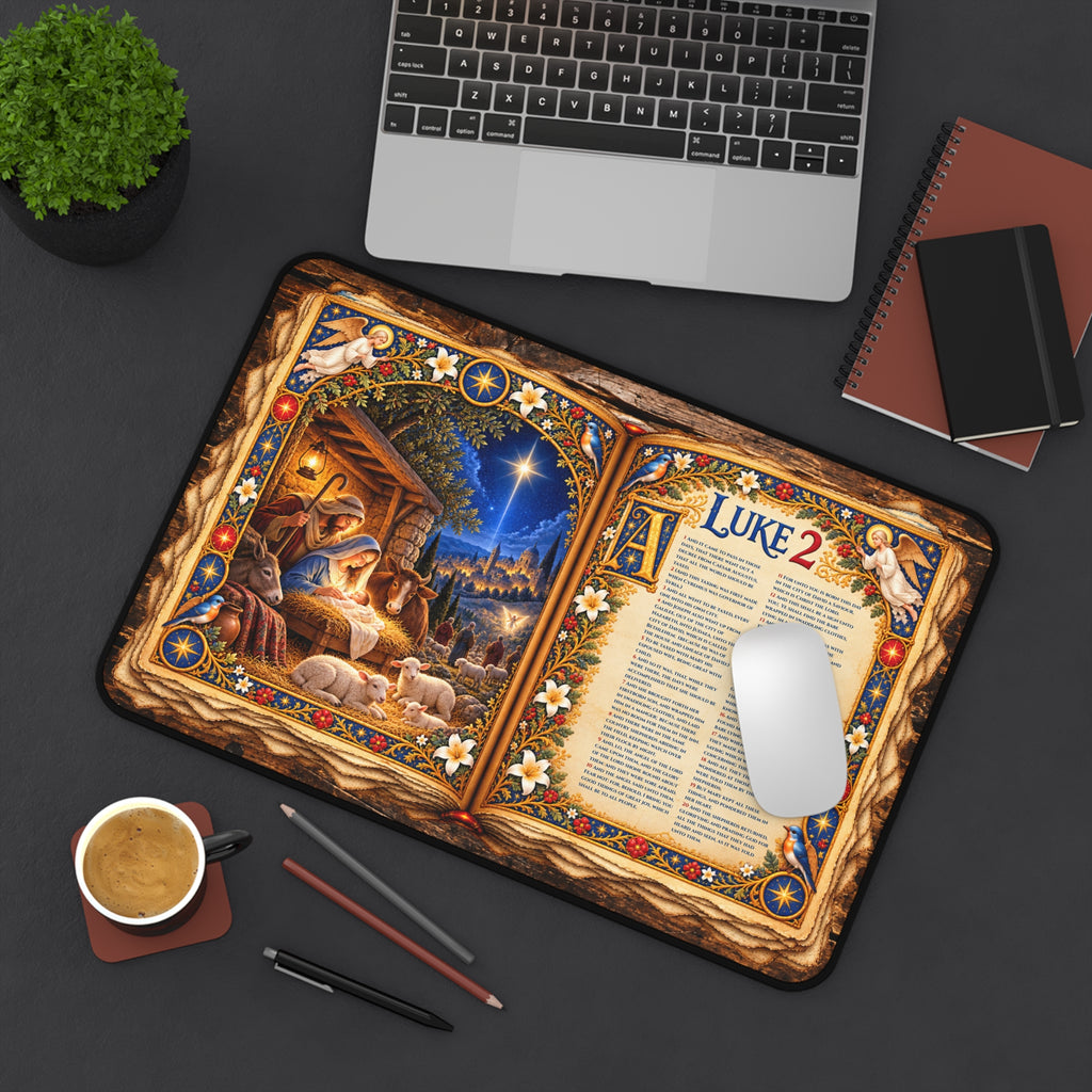 Luke 2 Illuminated Manuscript Desk Mat