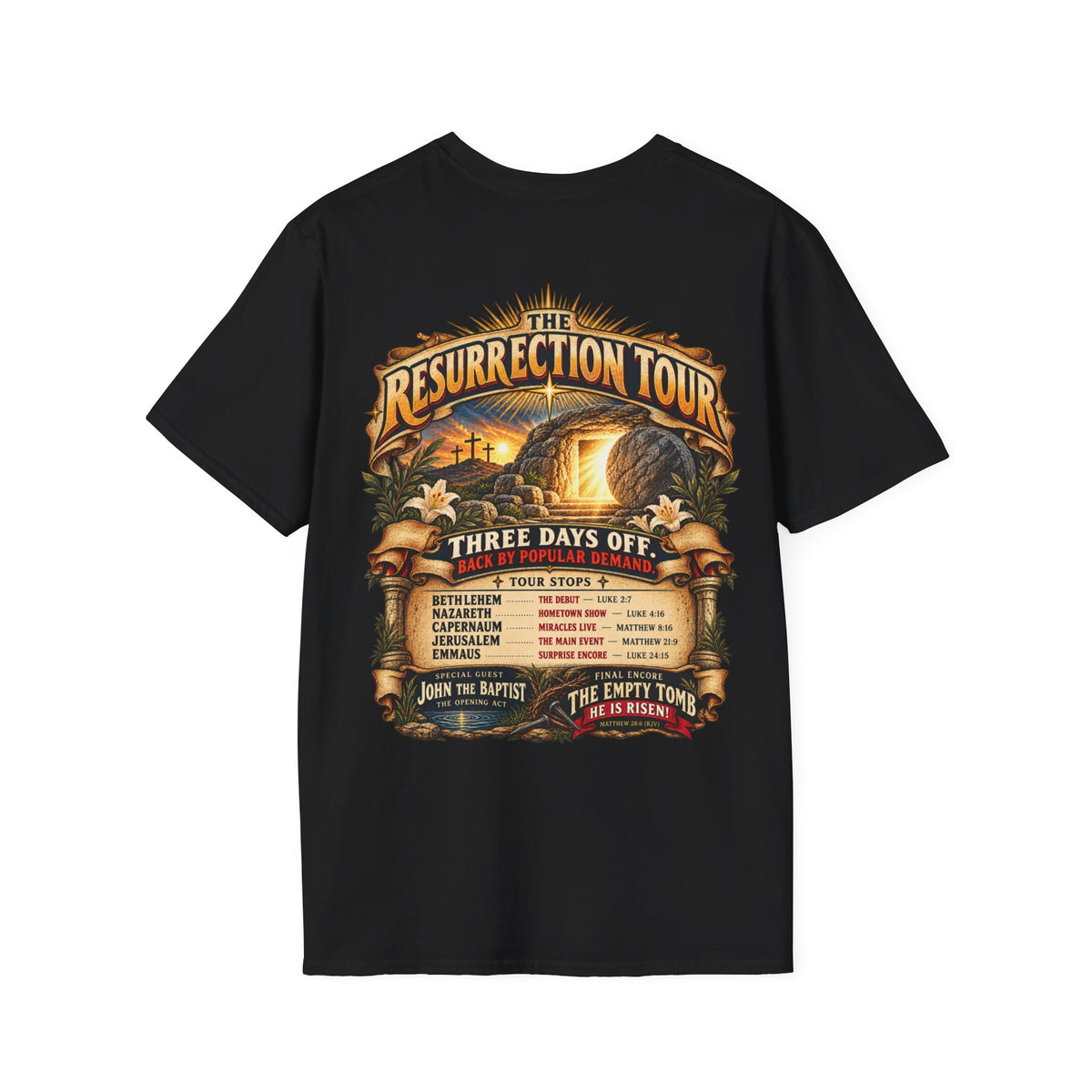 Jesus Resurrection Tour Shirt, Christian Concert Tee, Vintage Bible Graphic T-Shirt, Empty Tomb, He Is Risen, Two Sided Religious Gift