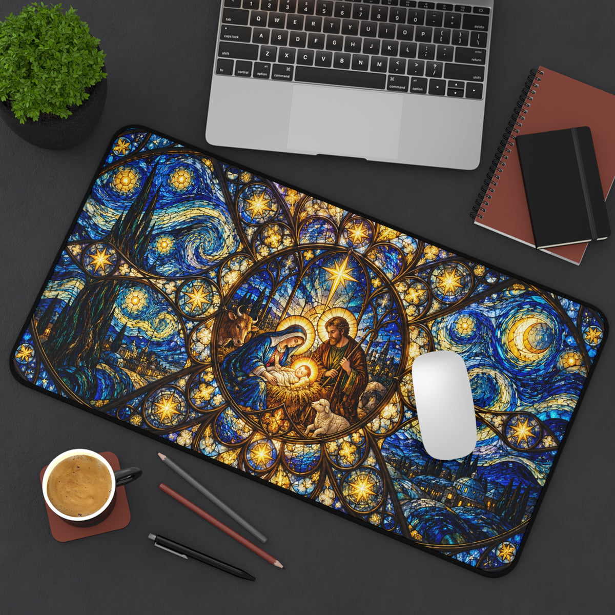 Stained Glass Nativity Desk Mat Traditional