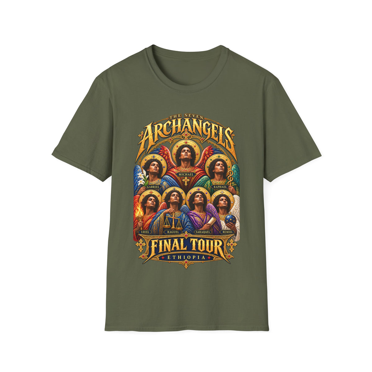 Seven Archangels of Enoch T-Shirt | Ethiopian Orthodox Angel Art | Final Tour Concert Tee | Christian Theology Gift