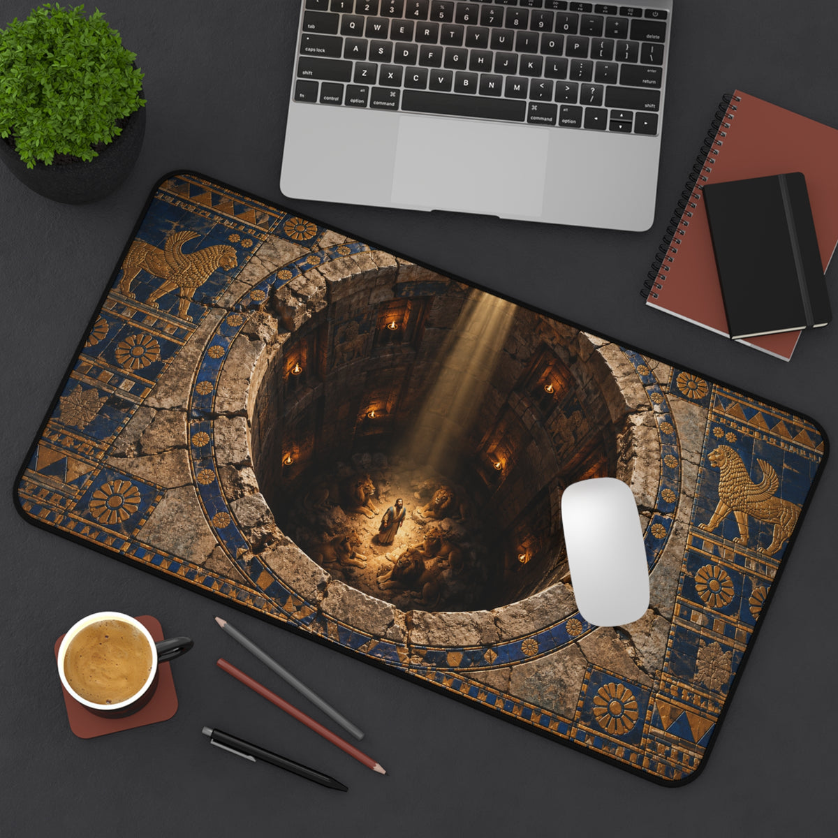 Daniel in the Lions Den Optical Illusion Desk Mat