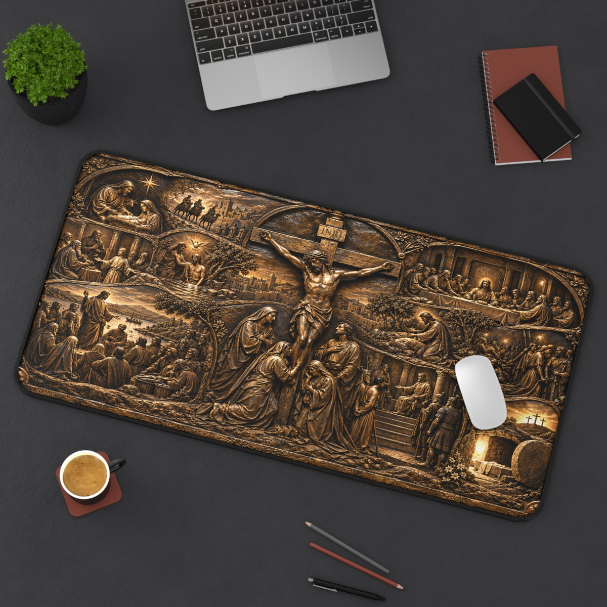 Life of Christ Desk Mat: Bronze Relief