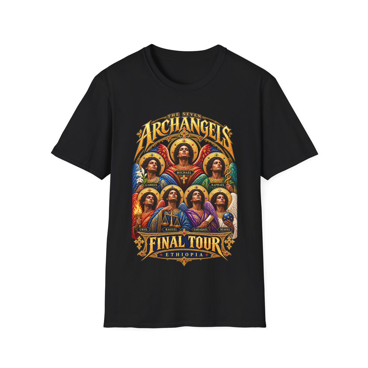 Seven Archangels of Enoch T-Shirt | Ethiopian Orthodox Angel Art | Final Tour Concert Tee | Christian Theology Gift