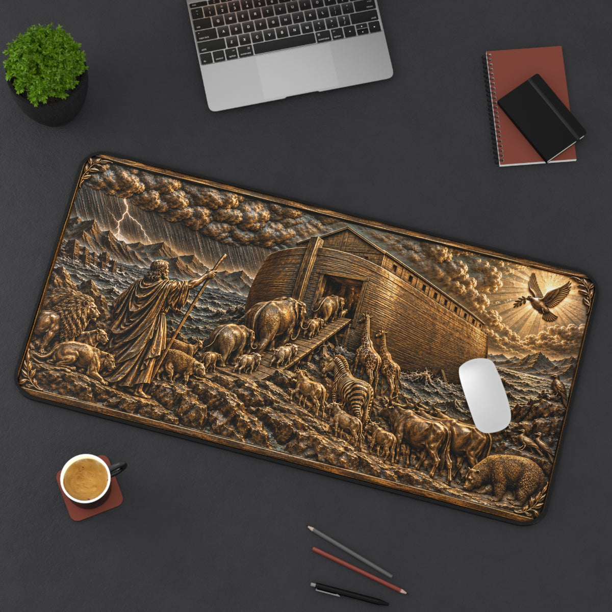 Noah's Ark Desk Mat, Bronze Relief