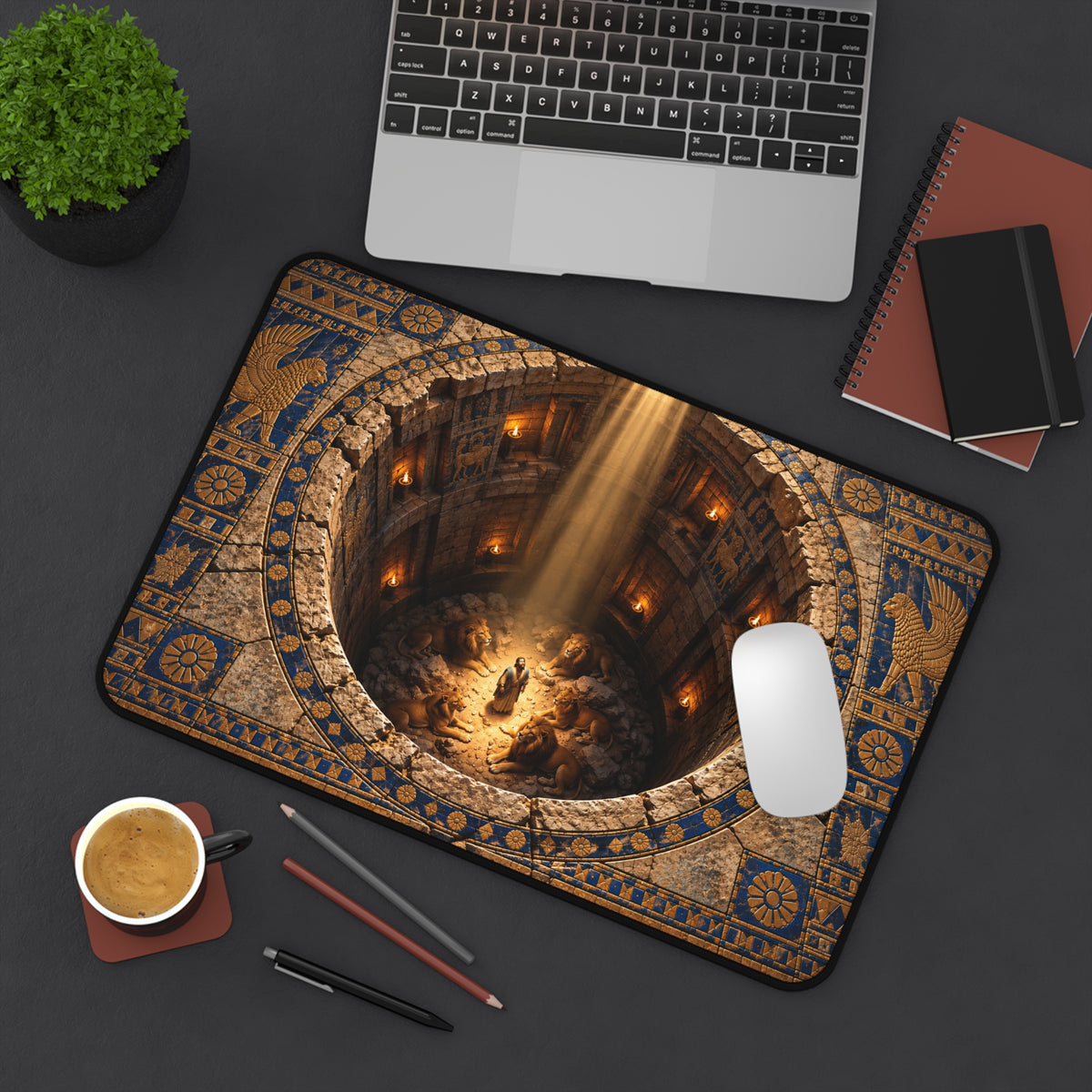 Daniel in the Lions Den Optical Illusion Desk Mat