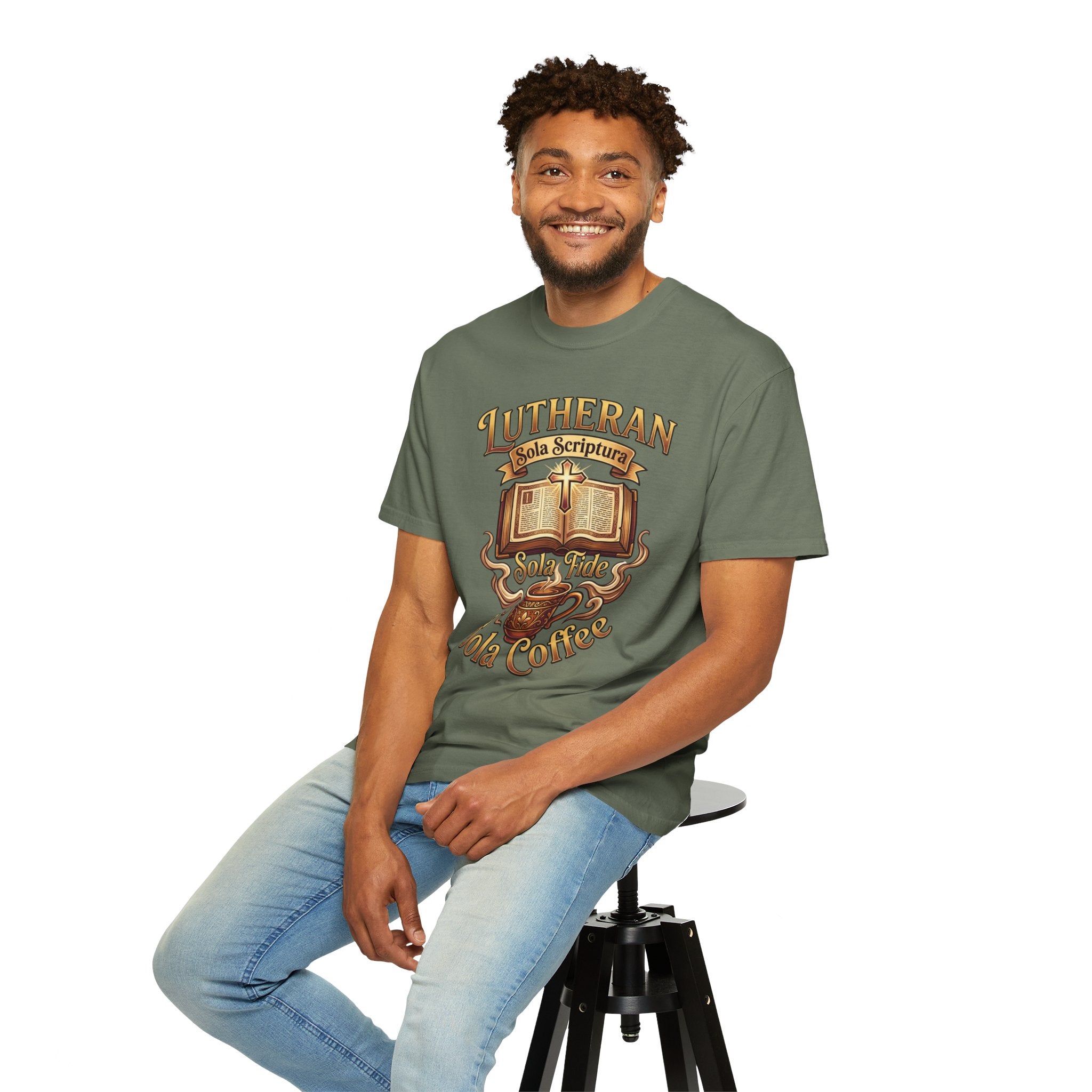 LUTHERAN T-Shirt: Sola Scriptura Sola Fide Sola Coffee