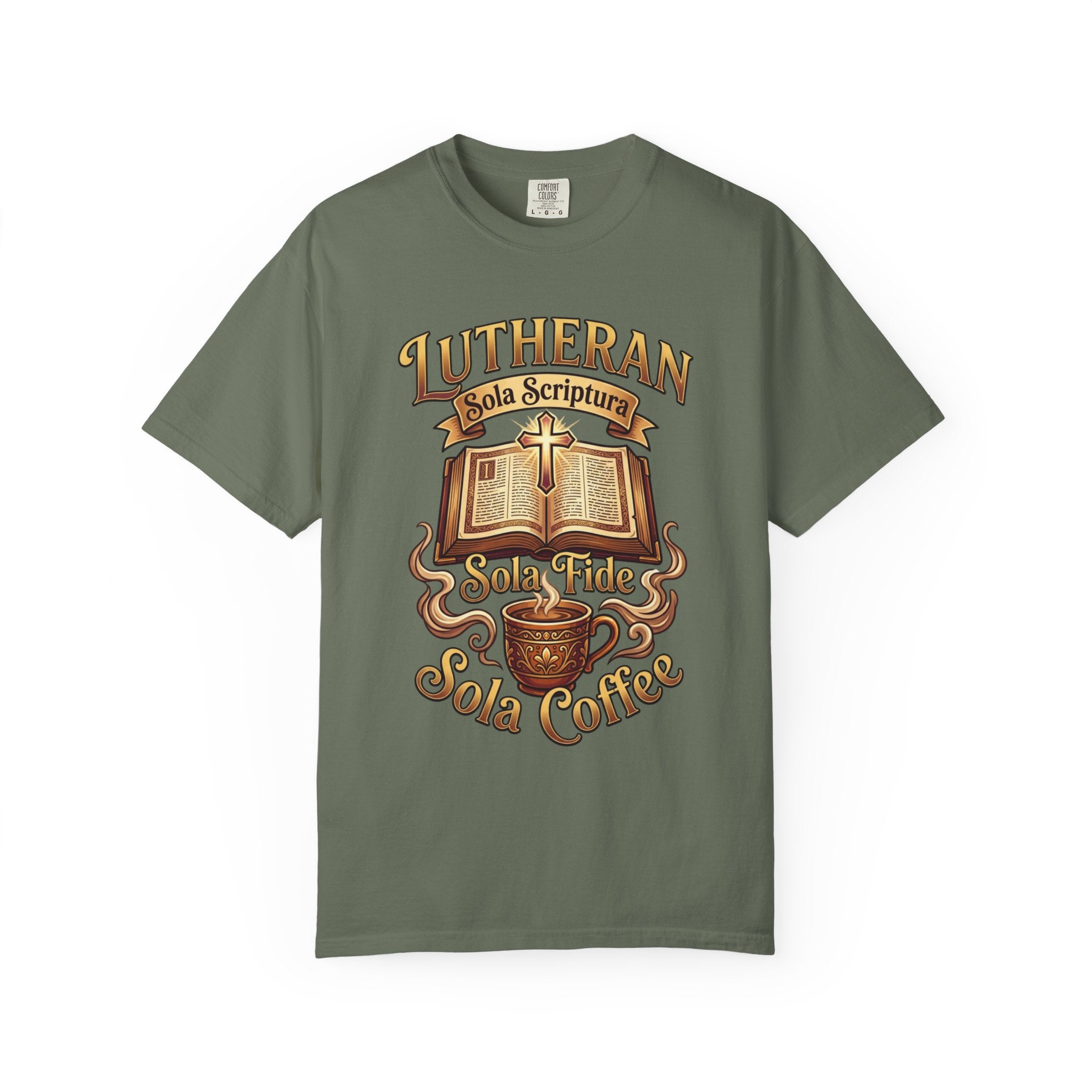 LUTHERAN T-Shirt: Sola Scriptura Sola Fide Sola Coffee