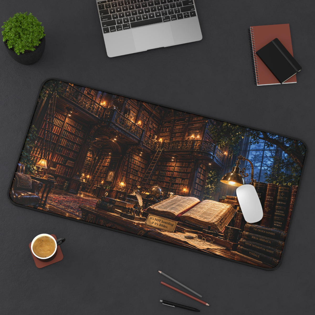 It's Not Hoarding if it's Bibles Desk Mat, Dark Academia, Customizable Desk Mat