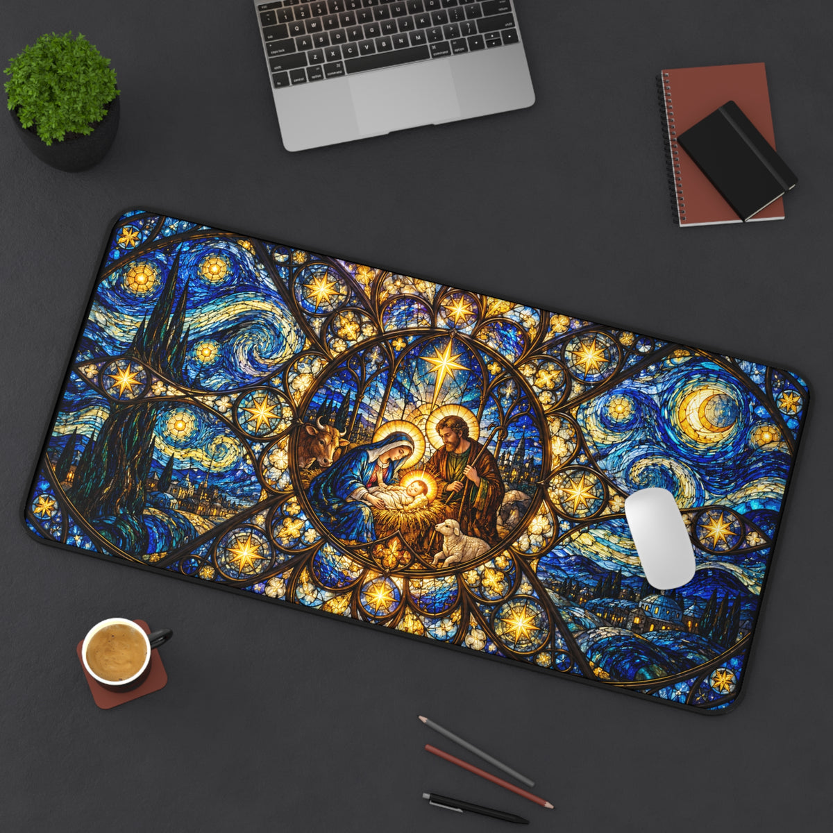 Stained Glass Nativity Desk Mat Traditional