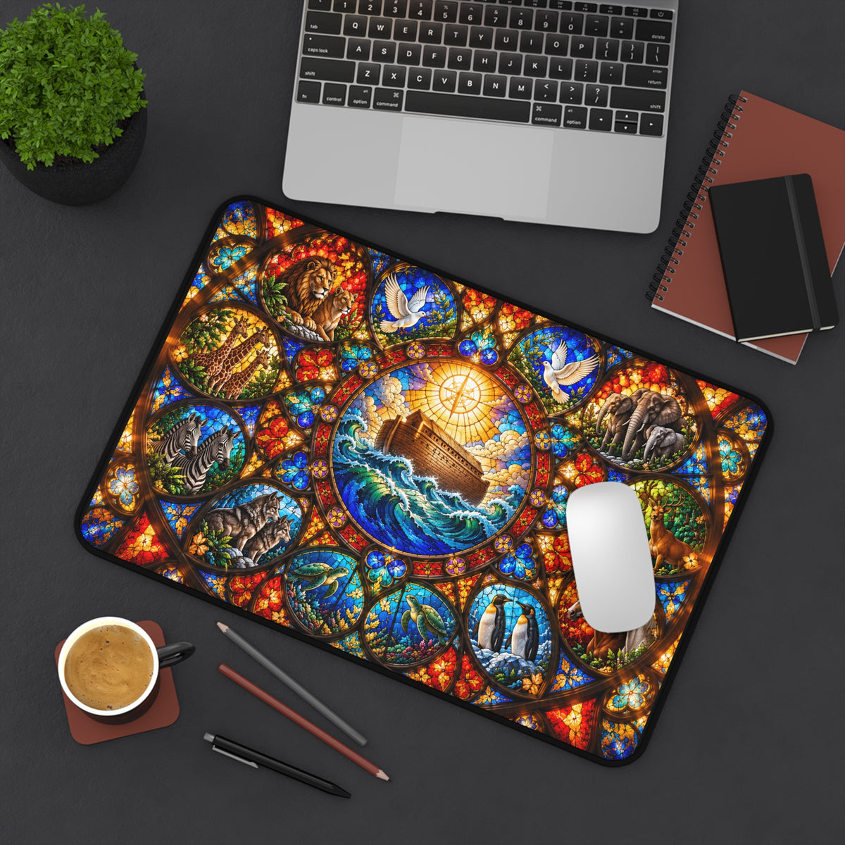 Noahs Ark Stained Glass Desk Mat