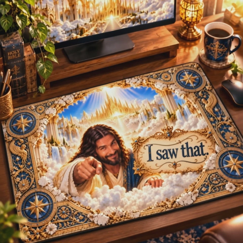 I Saw That! Jesus 3D Optical Illusion Desk Mat